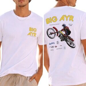 AYR Big Ayr Graphic Tee White Motorcycle Print Cotton XS